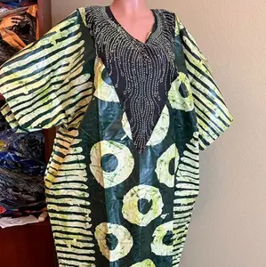 Zurielps Ankara Asooke Kaftan Gown with Side Pockets and Head Wrap - Vibrant Floral Design and Gold Accents