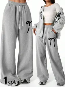 Women's Bow Print Graphic Drawstring Waist Sweatpants, Casual Comfy Jogger Pants for Daily Wear, Ladies Bottoms for All Seasons