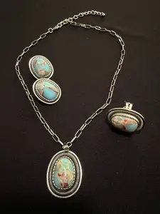 Western Oval Stone Pendant Jewelry Set