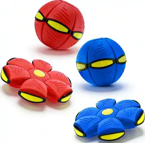 Magic Metaball, Children's Bouncing Ball, Magic Flying Saucer Interactive Pop-Up Transform Toy, Parent-Child Interaction Red Bouncy Ball, Collapsible Time Delay Frisbee Flying Disc Toy with 6 Light