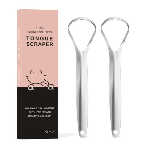 Adult Tongue Scraper Set (2 Pieces), Oral Care Bad Breath Treatment Travel Essential, Stainless Steel Metal Tongue Cleaner, Tongue Cleaning Kit, Tongue Scraping Tool