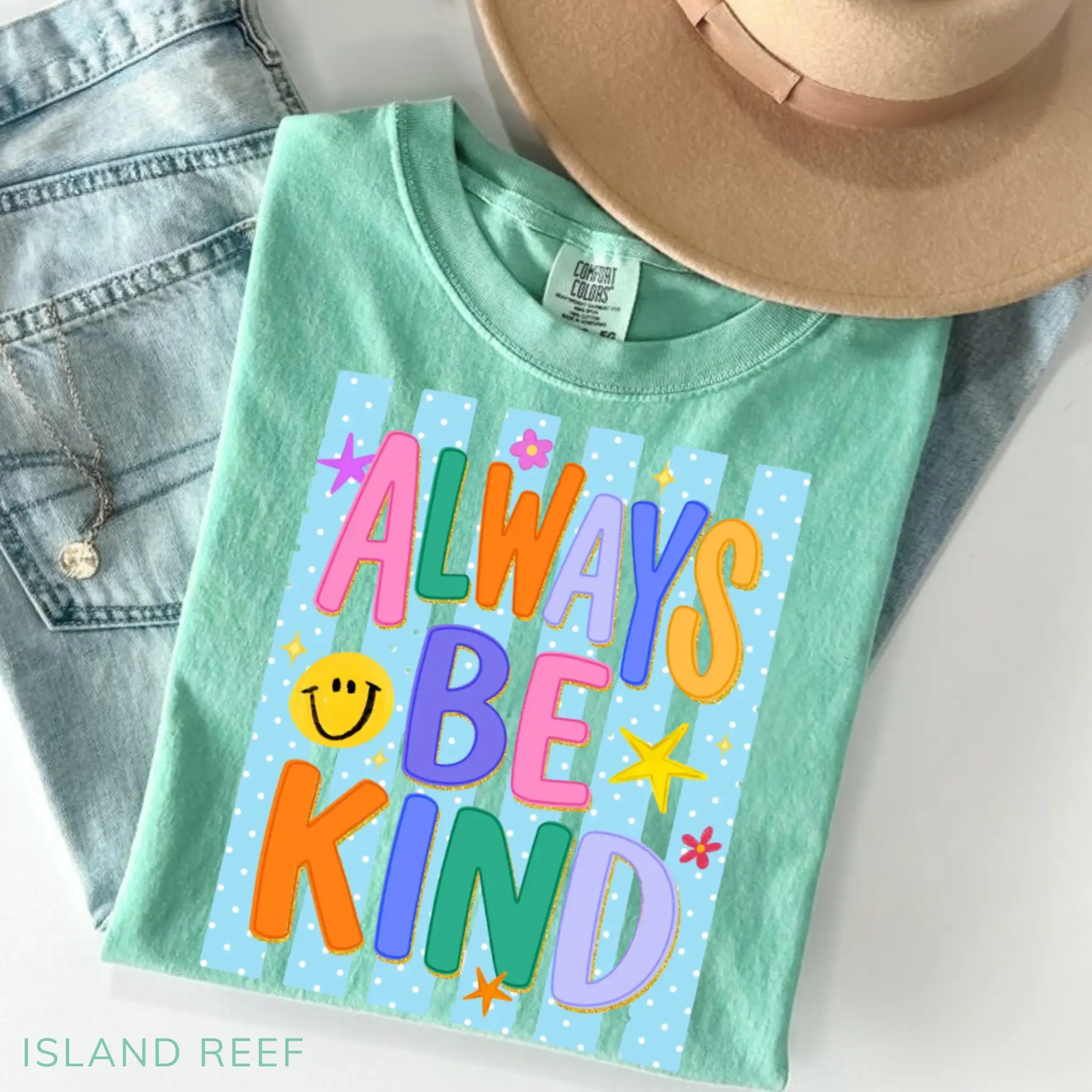Kindness Over Coolness Comfort Colors T-Shirt, Always Be Kind Preppy Shirt, Colorful Girly Doodle Stars Graphic Tee, Trendy Positivity Top