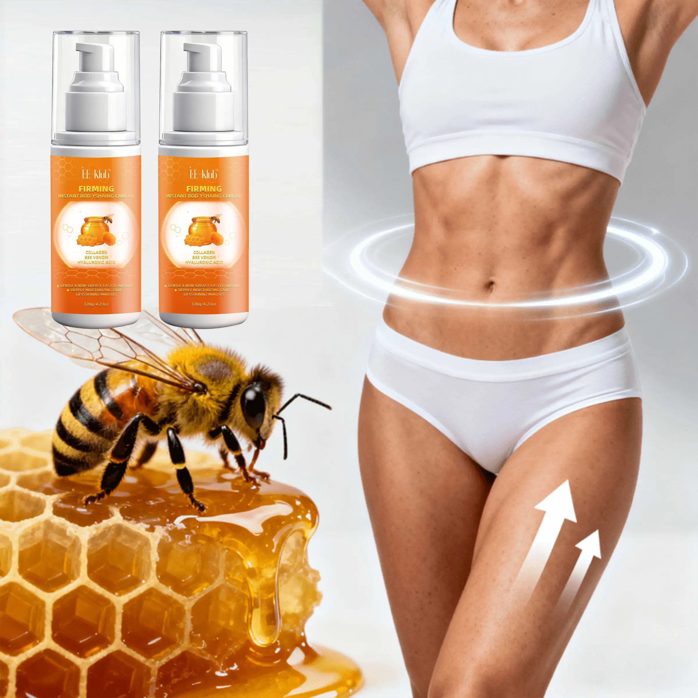 Bee Venom Firming Cream, Contains Bee Venom, Collagen, Vitamin C, 72hr Hydration, Suitable for All Light Skin Tones, Abdomen, Thighs, Arms, Firming Belly Cream, Body Care, Body Contouring Cream, Skin Tightening Cream