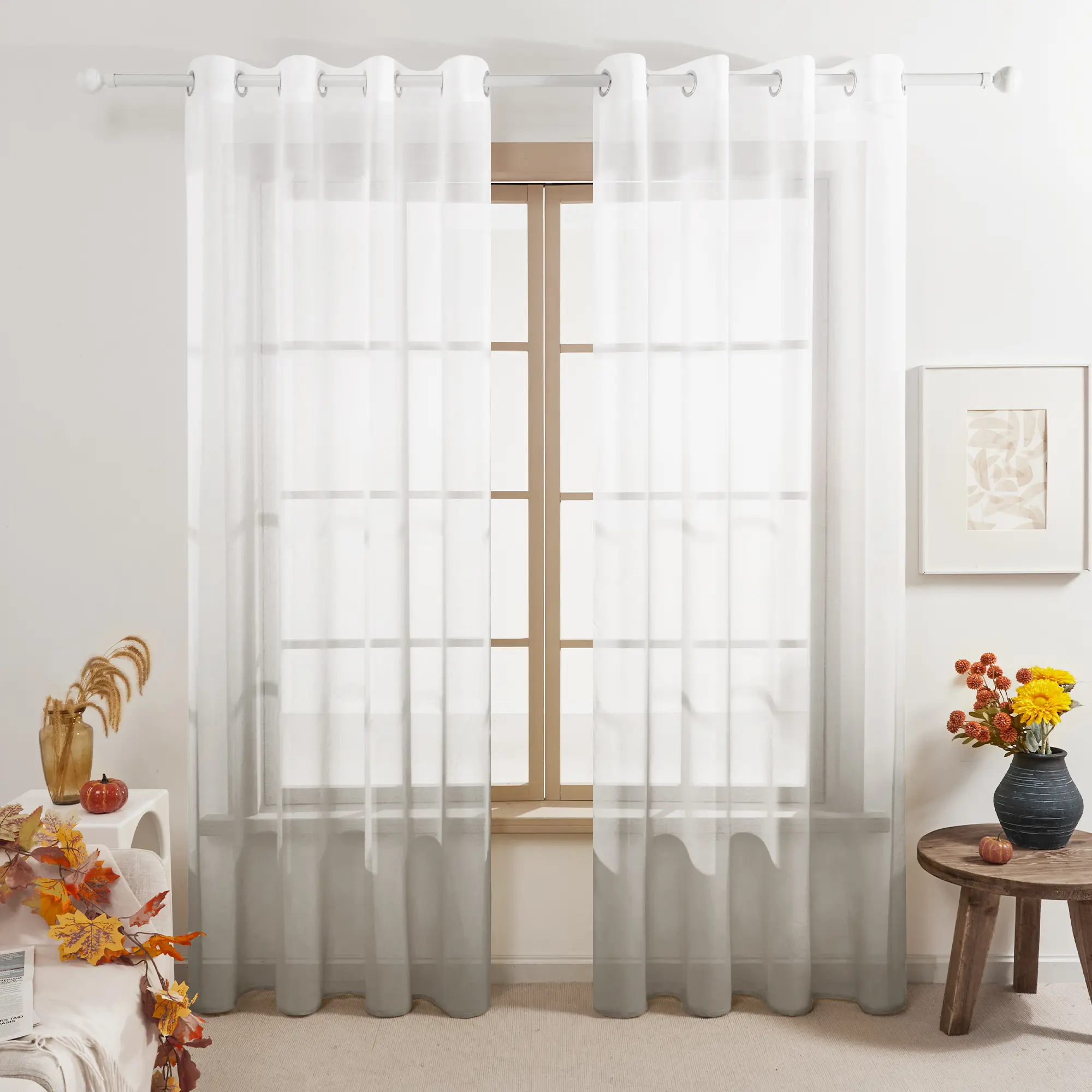Deconovo 2-Panel Ombre Faux Linen Rod Pocket Semi-Transparent Home Decorative Curtains, Lightweight Gauze Window Drapes for Bedroom, Home Decorative Curtain, Lightweight Curtains
