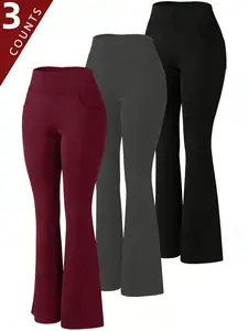 3-Pack Women’s Light Fleece Flare Leggings for Spring Yoga & Fall Hiking | High Waist, Tummy Control, 4-Way Stretch | Ideal for Camping, Music Festivals & Seasonal Transitions