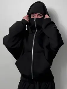 Y2K Zipper Bandit Jacket, Fleece Pullover Hoodie, Lightweight Outdoor Sports Shirt, 2 Pockets, Perfect for Fall & Winter Activities