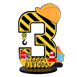 Second Third Birthday Centerpiece Decorations, Construction Theme Party Supplies, Wooden Bulldozer Hat for Celebrations