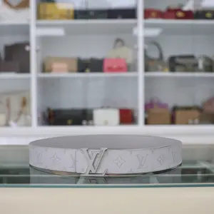 Pre-owned Louis Vuitton LV Initiales 40mm Reversible Monogram Canvas Belt In White Grey Size 95/38