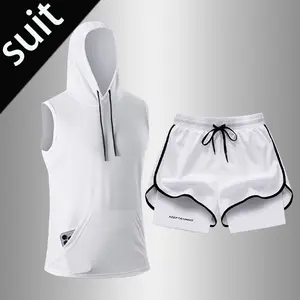 Sleeveless Hooded Quick-Dry Sports Set - Retains the casual feel of a hoodie while the sleeveless design suits sports scenarios, combining style with breathability; side pockets hold small items like phones, maximizing practicality. Outer layer shorts + i