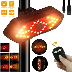 Wireless Remote Control Bicycle Tail Light with Turn Signals, USB Rechargeable Ultra Bright LED Bike Rear Safety Lamp with Horn, Waterproof Bike Accessories for Night Riding