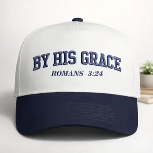 By His Grace Romans 3:24 Embroidered Christian Five-Panel Twill Cap – Faith Streetwear, Aesthetic Casual & Gym Apparel, Inspirational Gift for Christian Men Women Believers