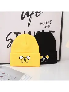 Embroidered Knit Hat Korean Style Cute Cartoon Couple Hat Simple Solid Color Versatile Playful Beanie