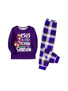 Comfortable fabric couple's pajama set, machine-washable men's trendy casual Christmas pajama set, printed top with green and black checkered pants, adult Christmas pajama, men's and women's same style comfortable home wear