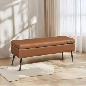 Leather Storage Ottoman Bench, 15 Gal Capacity, 660 lb Load Capacity, Forest Green for Entryway & Living Room