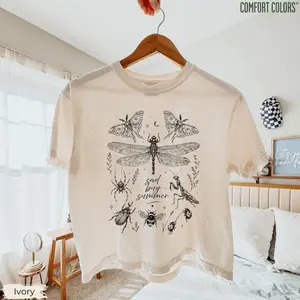 Retro Sad Bug Summer Comfort Colors® Boxy Tee, Bug Shirt, Cottagecore Insect Crop Top, Nature Summer Crop, Gift for Her