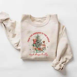 Retro Deck These Halls T-Shirt, Vintage Funny Christmas Sweatshirt, Cozy Winter Hoodie, Cute Gift Idea