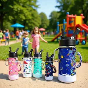 16oz Space Bottle with Straw 304 Stainless Steel Portable Handheld Bag Children's Insulated Cold Water Cup Explore the Universe