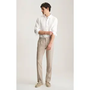 WILL PLEATED STRAIGHT CHINO IN COFFEE LINEN