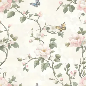 Spring Fresh Self-Adhesive Wallpaper Roll, Cherry Blossom Branches & Butterfly Pattern, Moisture-Proof, Home Decor, Kitchen Bedroom Living Room