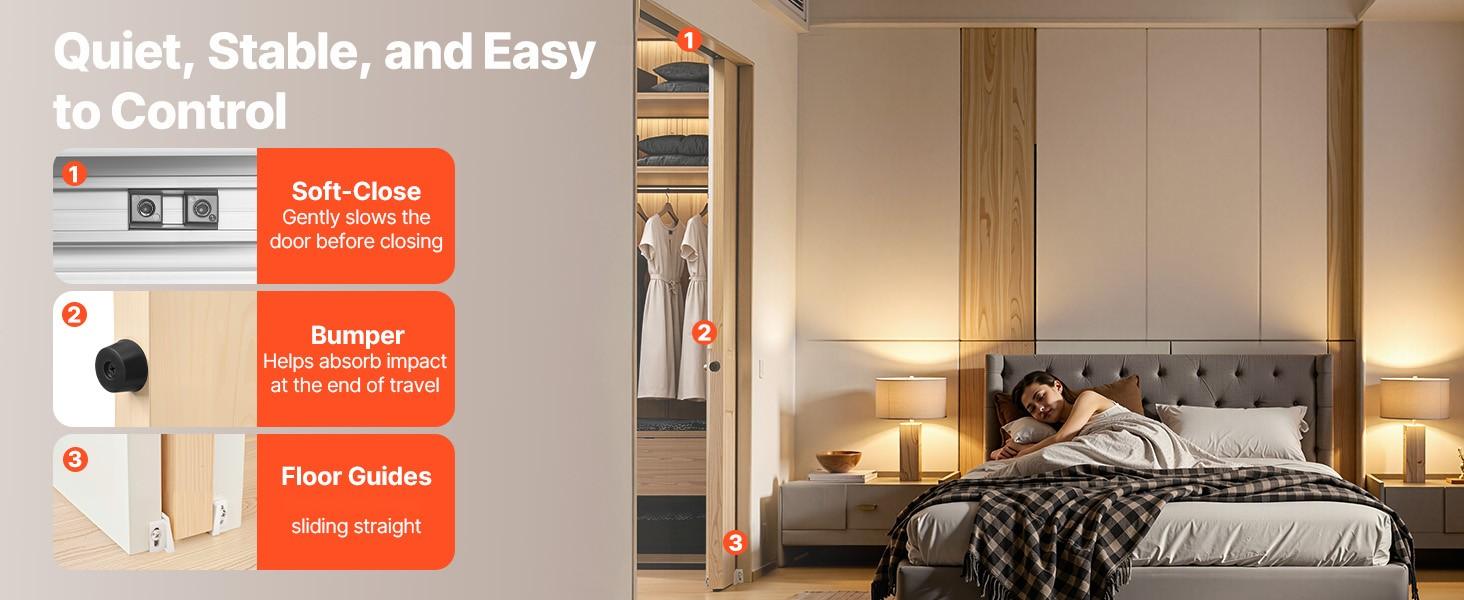 Sliding Pocket Door Hardware Track Kit, 68.74-Inch Track Kit With Soft-Close Mechanism For Smooth And Quiet Sliding, Easy To Install, Compatible With Doors 1 To 1-3/4-Inch Thick, 36-Inch Wide, Single Door System