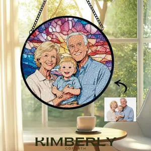Stained Glass Family Suncatcher, Custom Photo Portrait Suncatcher, Birth Flower Suncatcher, Personalized Window Hanging, Pet Memorial Gift, Family Keepsake Gift, Custom Stained Glass Ornament, Christmas Ornament