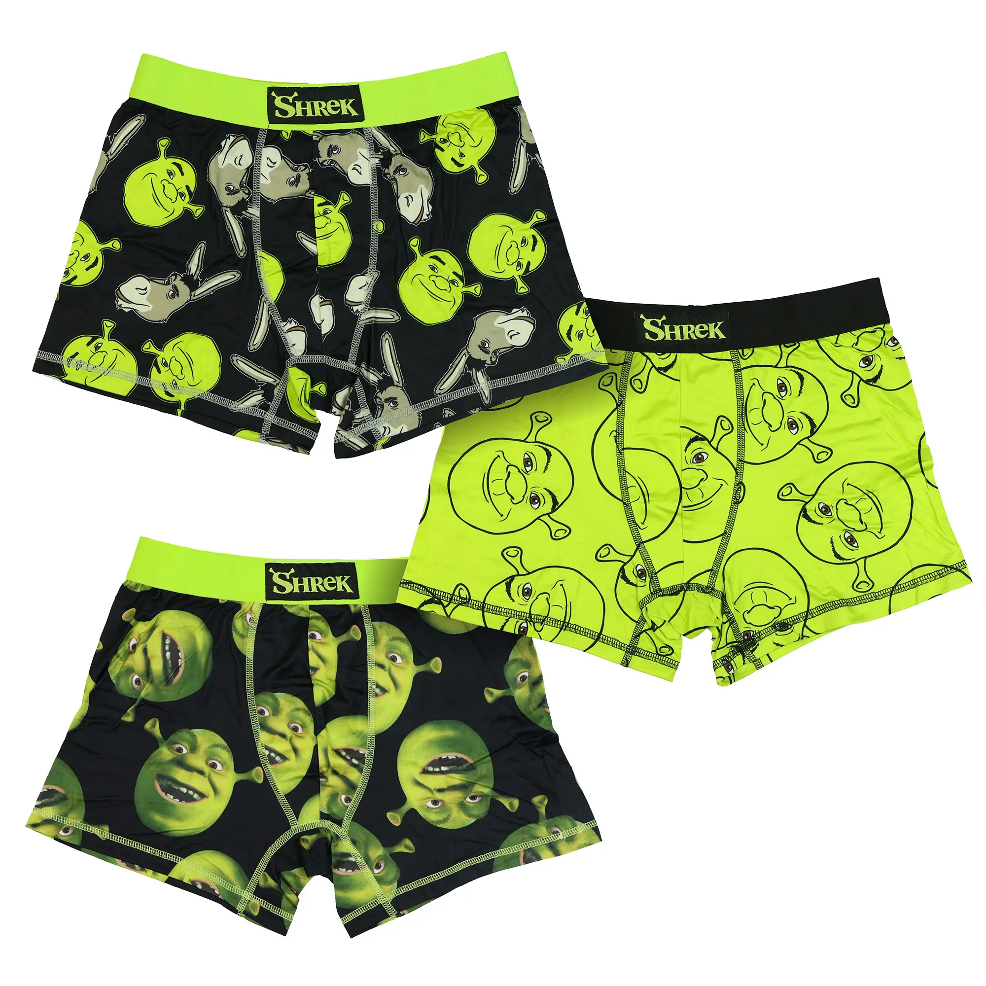 Shrek Boxer Briefs Men's Donkey and Shrek AOP Faces 3 Pack Underwear