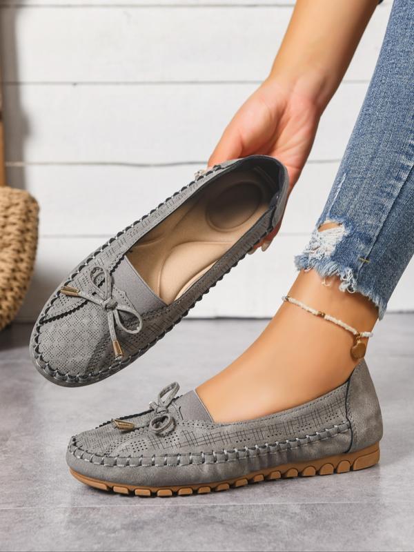 2026 Spring New Bow Knot Plush Slippers, Bowknot Design Flats, Flat Stitched Casual Single Shoes, Comfortable and Stylish Footwear for Women