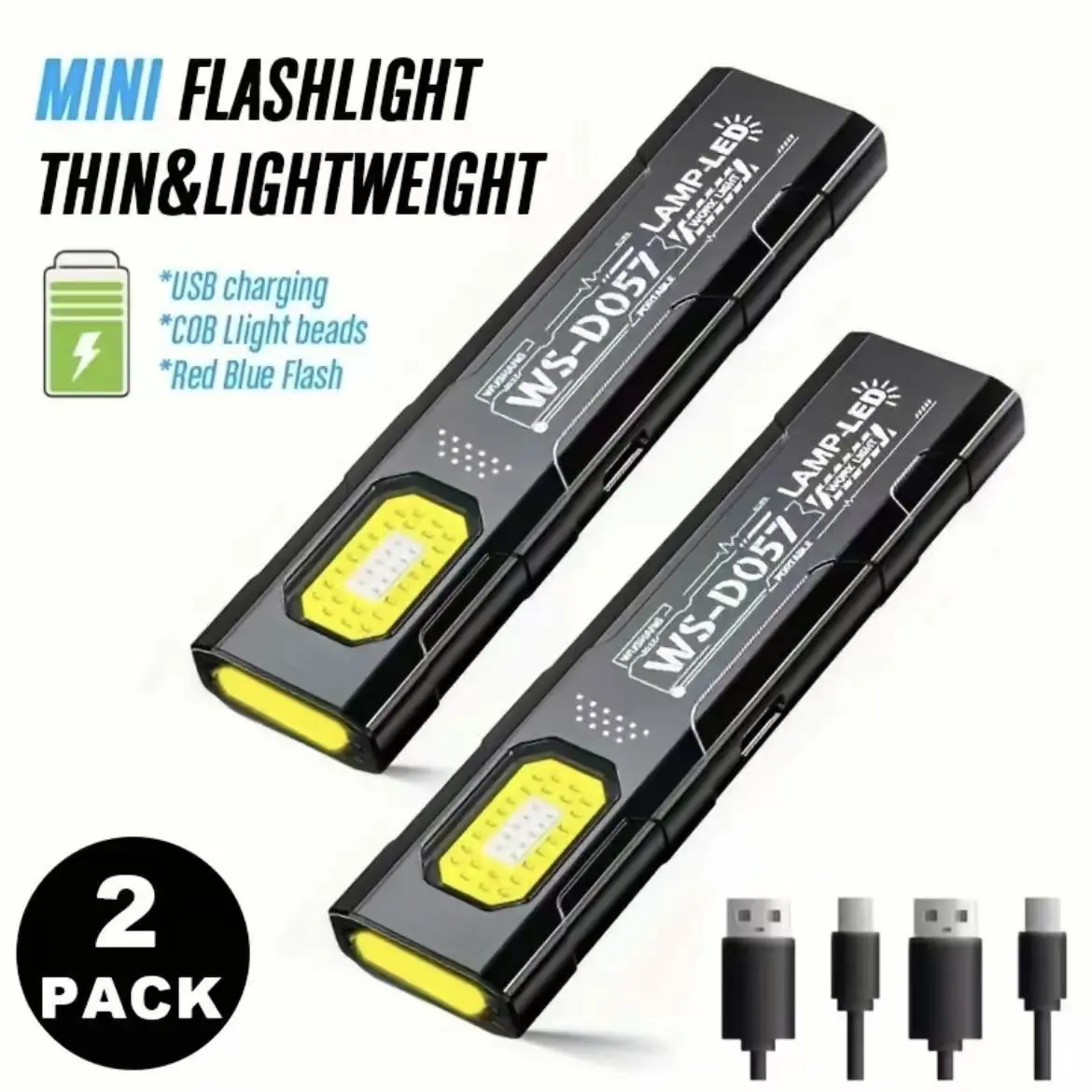 EDC Flashlight, Compact Multi-Mode Pocket LED Flashlight, USB-C Rechargeable, Dual Material, Red/Blue Strobe(2 PCS)