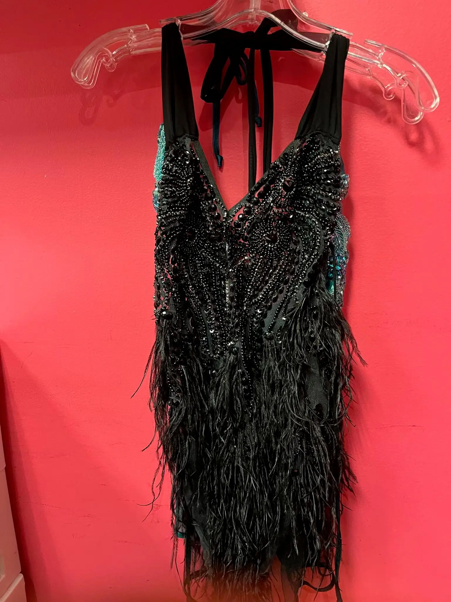 Black Feather Rhinestone dress
