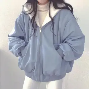 New Jackets for Women Thick Warm Parkas Oversized Double Sided Hooded Coat Korean Fashion Casual Loose Zip Up Jackets Coat Women Womenswear Sweatshirts Tops Baggy Comfort Outerwear Black Long Sleeve Leggings Elegant Winter Zipper Outdoor Basic Minimalist