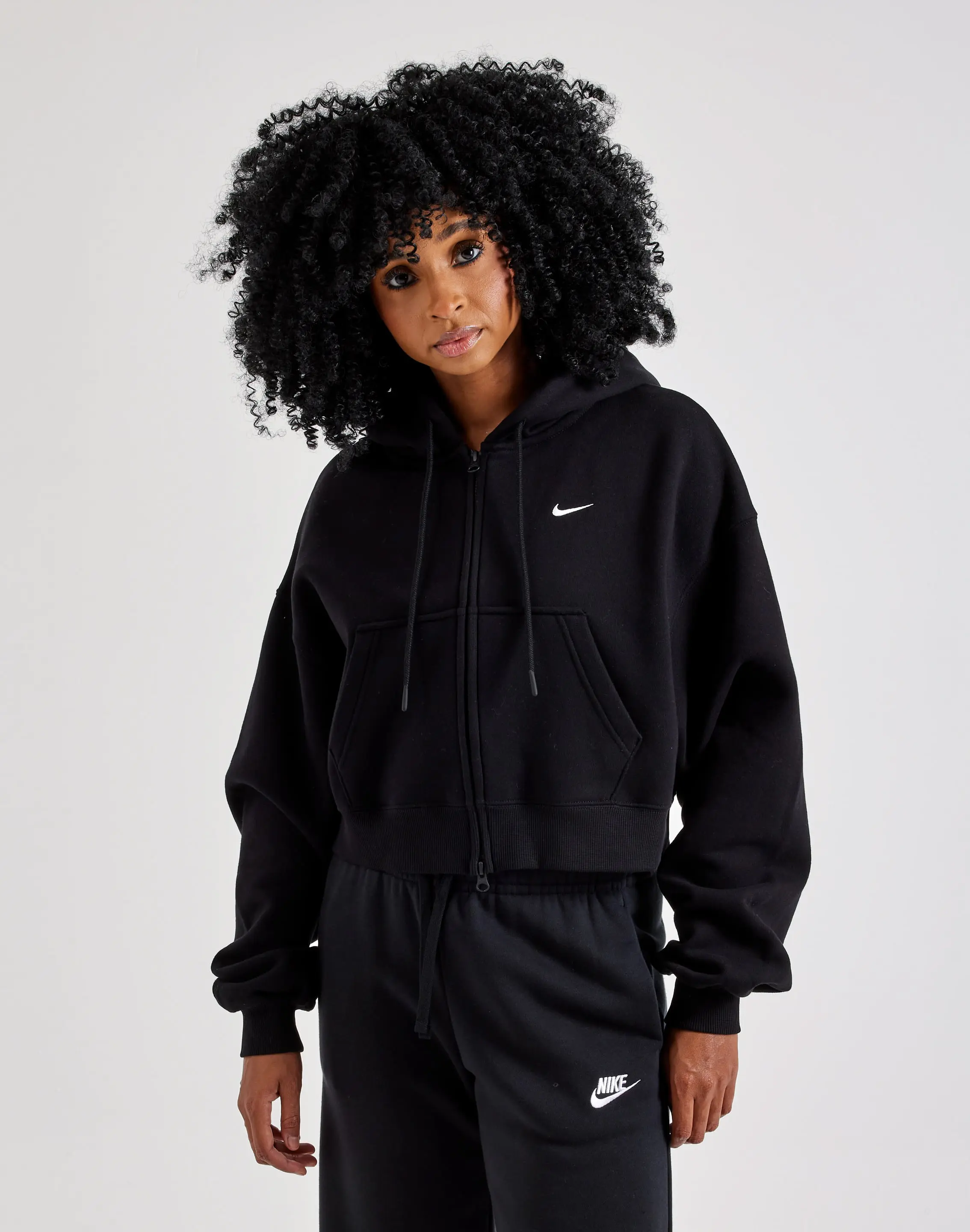 Womens Nike Studio Fleece Medium-Weight Cropped Full-Zip Hoodie