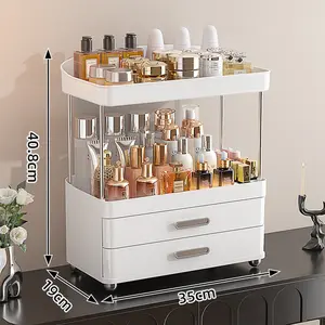 2 Drawers Makeup Organizer - 4 Tier Bathroom Organizers And Storage, Versatile Perfume Vanity Organizer, Ideal For Cosmetic, Large Skincare, Face Mask, Office Supplies