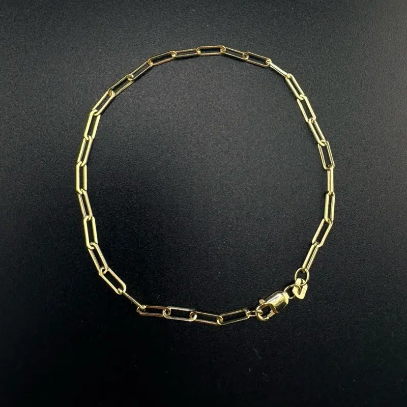 10k Gold Paper Clip Bracelet, 2.5mm Thick, 7.5in Length