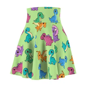 Skater Skirt, Women's Fashion, Dinosaur Print Clothing, Cute Cartoon Dino, Jurassic Skirt, Fun Printed Apparel Fit Womenswear Colorful Everyday Bottom Casual Love Polyester Spandex
