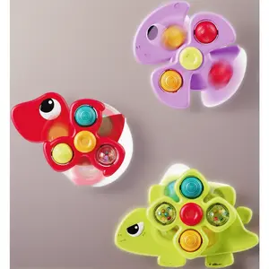 3-Pack Dinosaur Suction Cup Sensory Toys for 1-3 Year Old – Cute Dino Spinners for Baby Bath, High Chair & Window Travel Fun. Strong Suction Sticks to Smooth Surfaces, Entertains Toddlers at Mealtime, Bathtime & On-the-Go – No Batteries, BPA-Free, Pop, Sp
