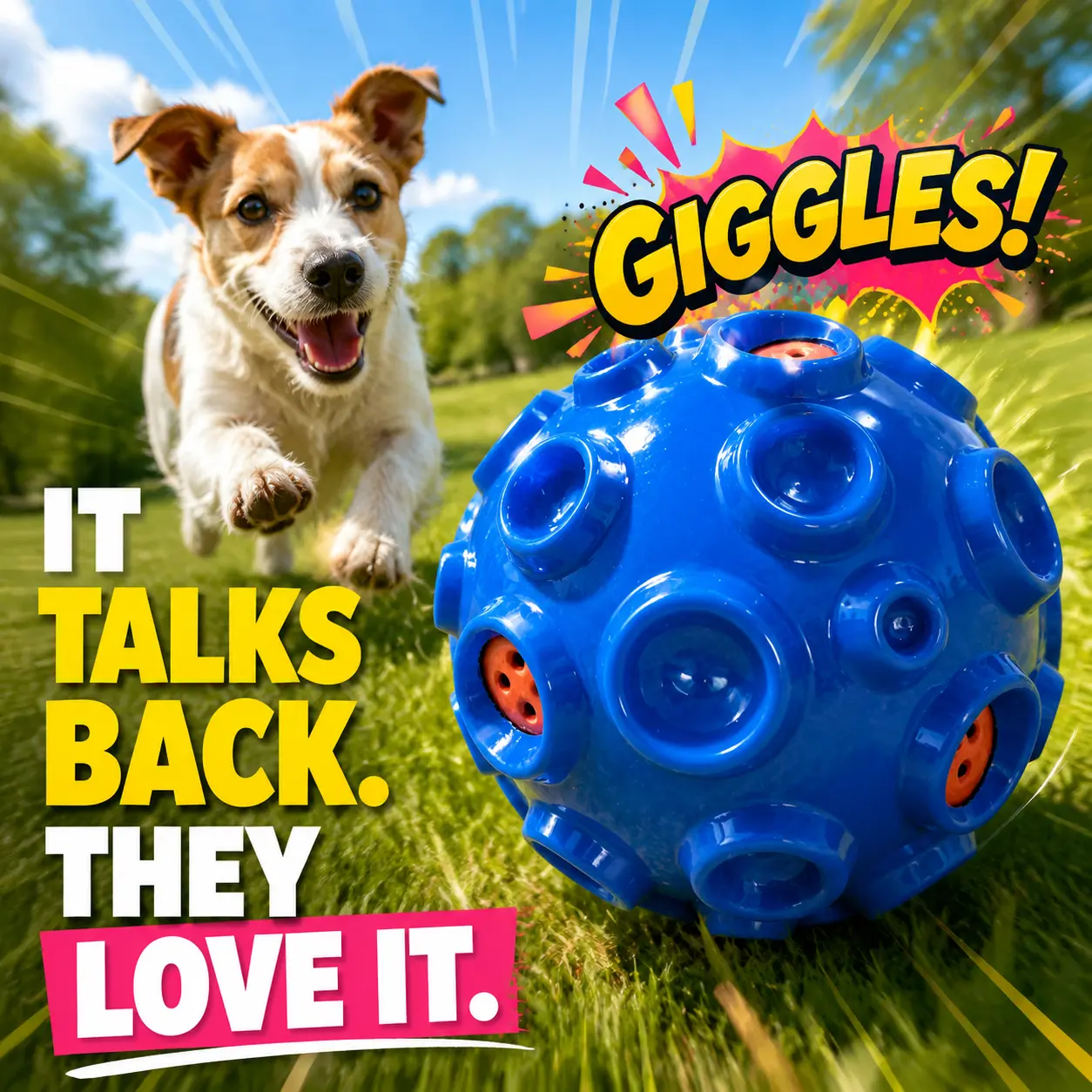 Universal Durable & Engaging Rubber Interactive Wobble Wag Rolling Ball Dog Toy - No Batteries Required, Supports Interactive Play, Relieves Boredom for Small, Medium, Large Breeds, Squeak Toy