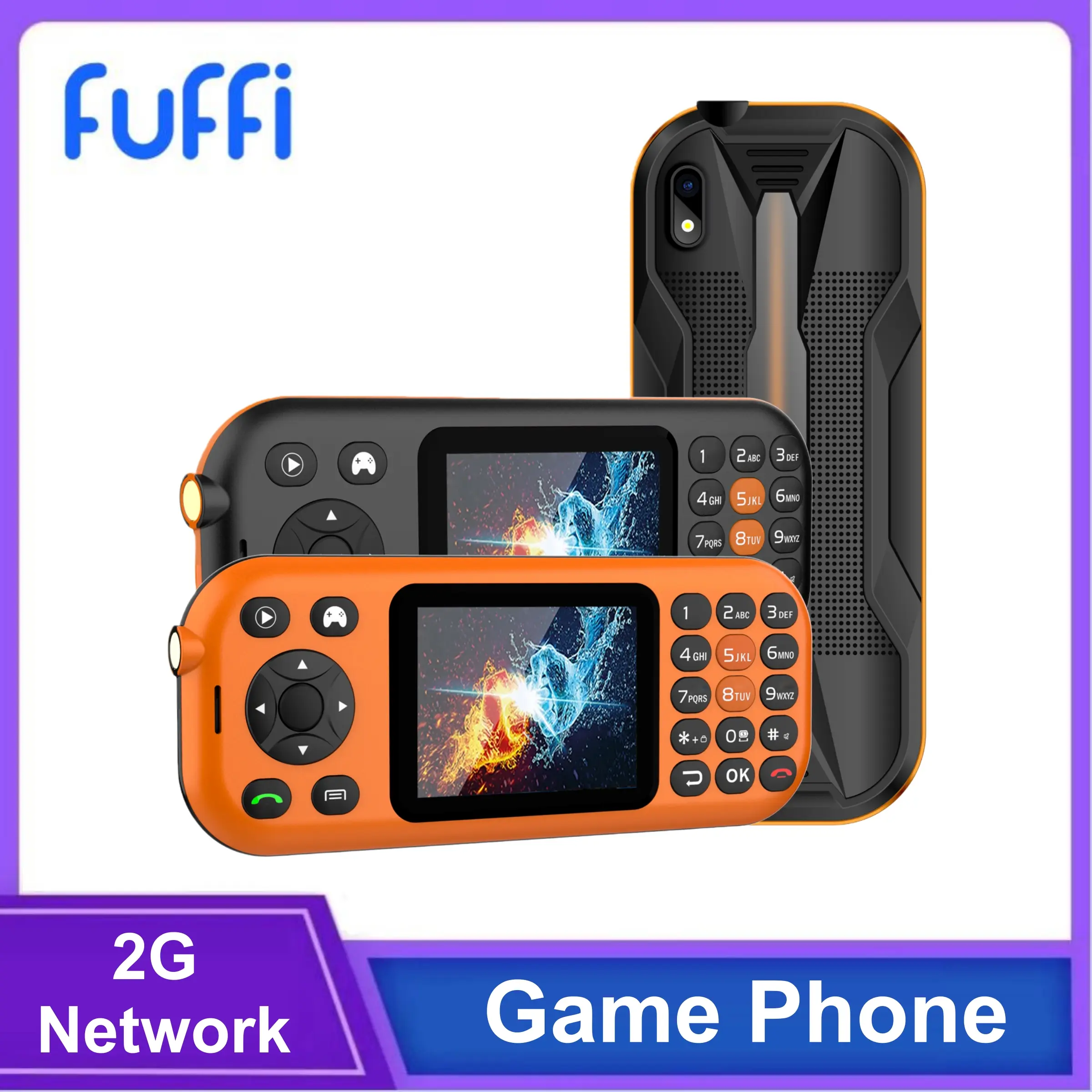 FUFFI スマートフォン オレンジ FUFFI-Game Phone, 2G Network, Feature Phone, 200 Games, 2.8 Inch