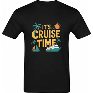 Cool Vacation Men's Graphic Cotton T-Shirt Short Sleeve T-Shirt Trendy Loose Fit Top Time Tree Ocean Sailboat