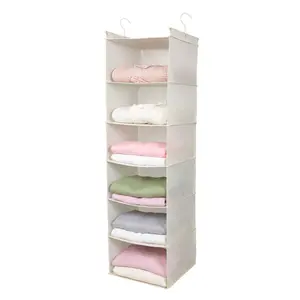 6 Shelf Hanging Closet Organizer With 2 Hooks,Closet Hanging Shelve Foldable ,Foldable Space Saver