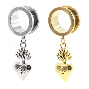 Alisouy 1PC Stainless Steel Heart Cross Carrot Pendant Thread Ear Gauges Tunnel Plugs Expander Stretcher Piercing Body Jewelry