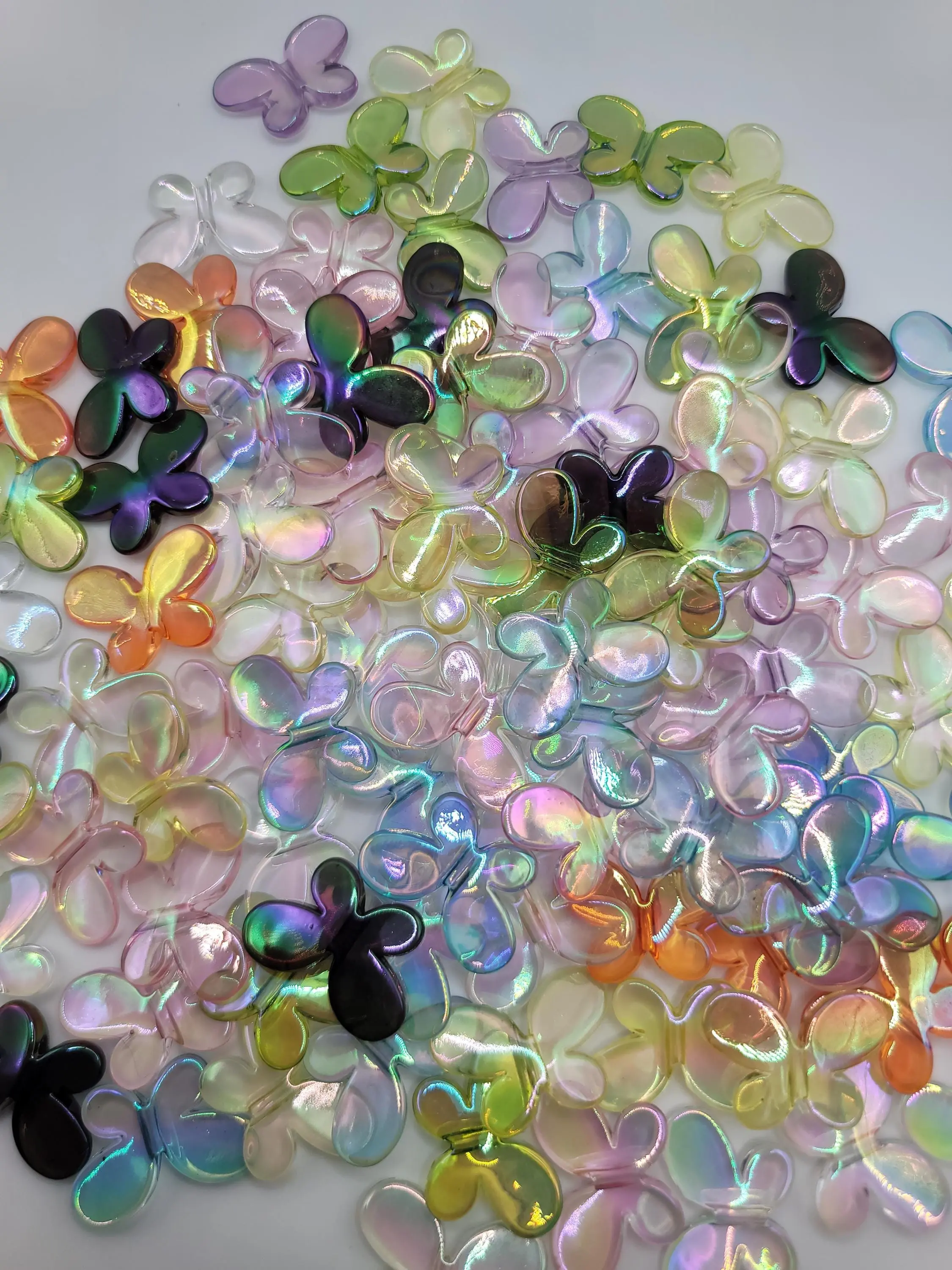 Translucent Iridescent Butterfly Acrylic Beads DIY Kit, 30mmx20mm, 12 Pieces Mixed Colors Butterfly Charms for Acrylic & Bead Assortments, Jewelry Making Projects