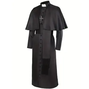 Medieval Priest Costume Long Sleeve Black Monk Robe Suitable for Carnival Halloween Cosplay Dance Party Outfit