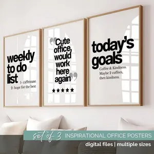 Funny Office Prints Set of 3 Sarcastic To Do Print Work Posters Cute Office Decor for Coffee Lover Fun Quotes Posters for Cubicle Desk Decor