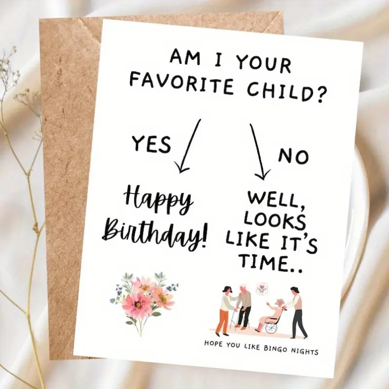 Am I Your Favorite Child?, Funny Mom Birthday Day Card for Mom, Nursing Home Humor, Sibling Rivalry Card for Mom, Handmade Birthday Card, Custom Message Card, Greeting Card