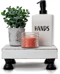 Decorative Wood Riser For Your Kitchen or Bathroom Farmhouse Decor - Beautiful Pedestal Stand Uniquely Displays Your Decorations - The Perfect Wooden Tray to Enhance Your Home Decor