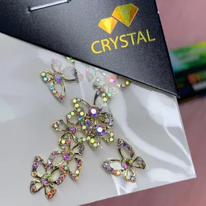 (AB Iridescent Rhinestones engraved) 3d Luxury Butterfly charms for nails art design