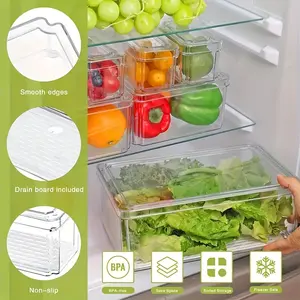10 Piece Refrigerator Organizer Box with Lid, Stackable Clear BPA Free Food Storage Container, Kitchen Storage & Storage, Kitchen Accessories