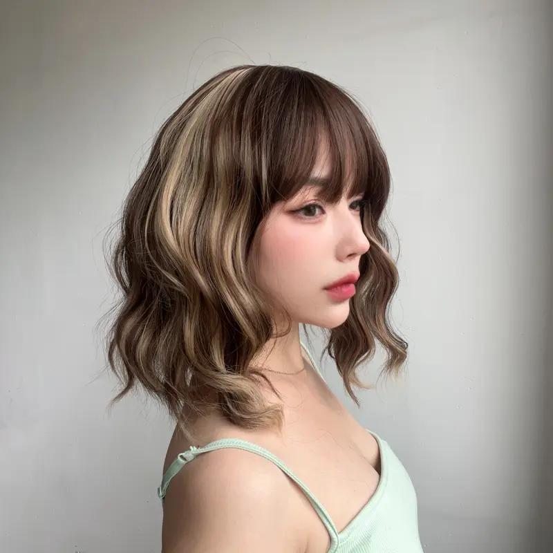 SMILCO | 14-Inch | Brown Highlight  | Curly Hair With Hair Bangs |SM210-7