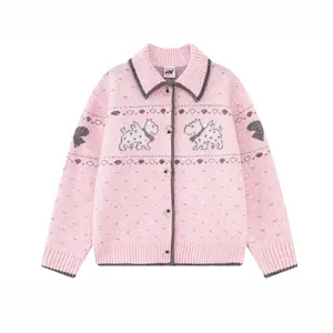 F426 Official Store Fall New Arrival Casual Versatile Fair Isle Marled Yarn Puppy Jacquard Sweater
