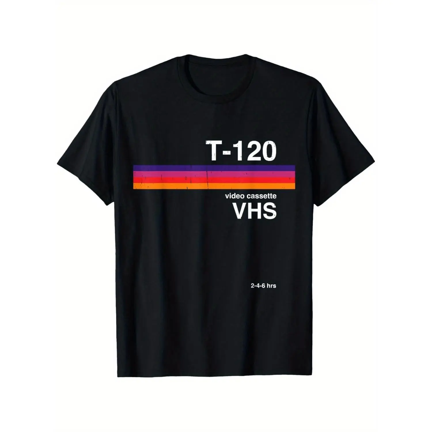 Vintage Video Cassette Graphic Cotton T-Shirt Unisex 80s 90s Style Casual Apparel with Red to Orange Gradient Durable Print Machine Washable Retro Fashion for Men and Women S to XXXL